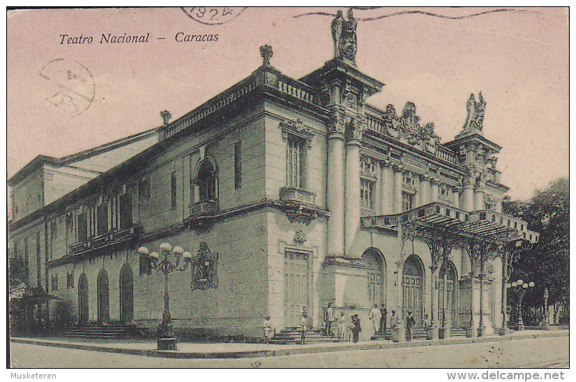 Ecuador PPC Teatro Nacional - Caracas 1924 To BUENOS AIRES Simon Bolivar Stamps (2 Scans) - Equateur