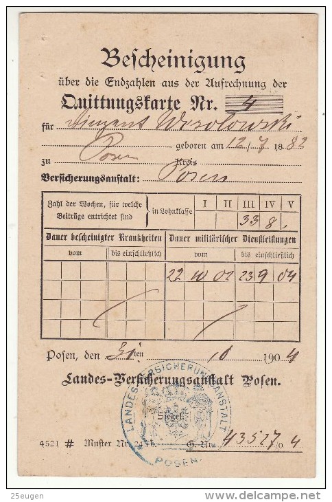 POLAND / GERMAN ANNEXATION 1904  POSTCARD  SENT FROM  POZNAN - Lettres & Documents