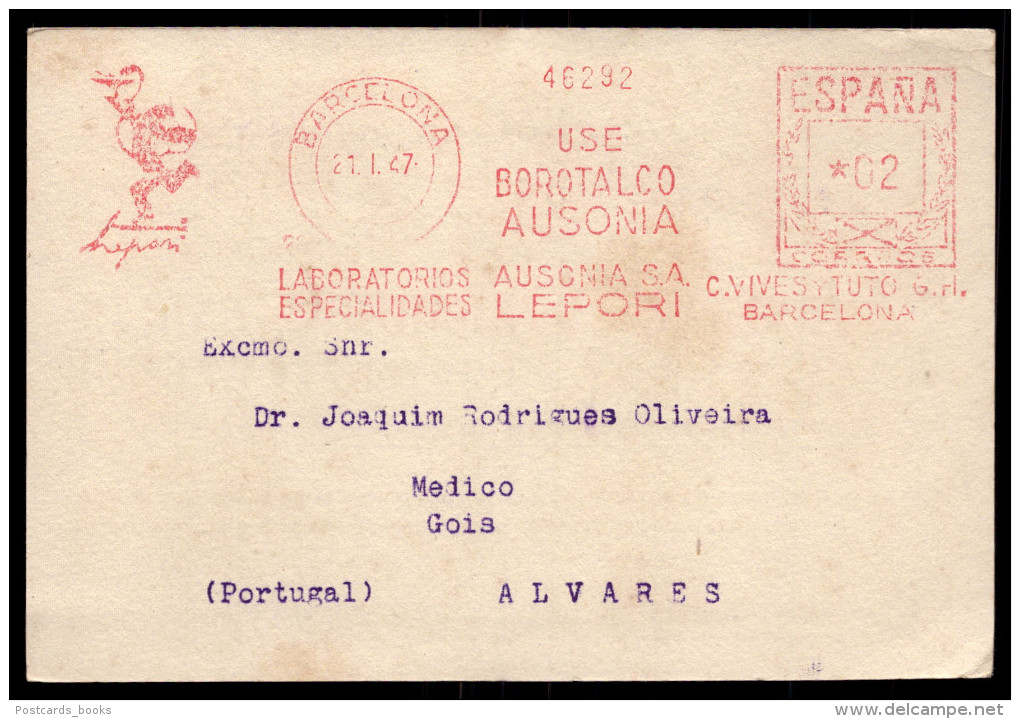 1947 Postal Comercial LABORATORIOS LEPORI Farmaceutica Barcelona / Lisboa PORTUGAL - Franking Machines (EMA)