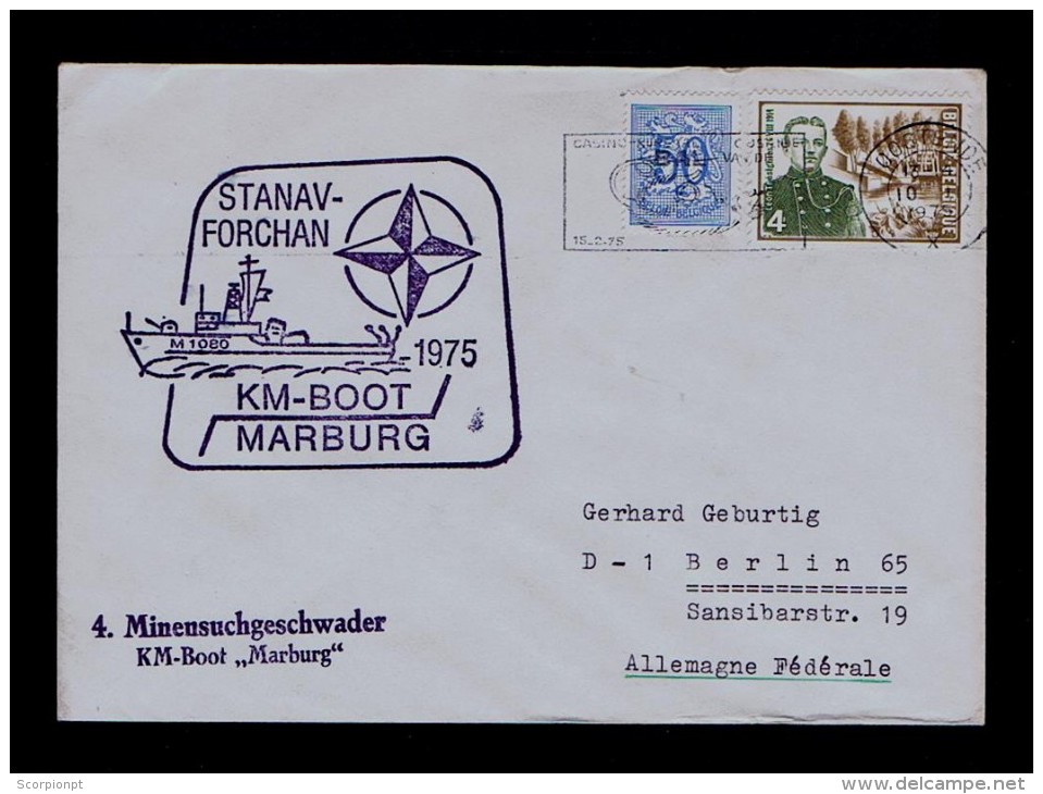 Sp1718 BELGIQUE BELGIE Stanav-Forchan OTAN-NATO Ships Naval Force KM War-boat «MARBURG» M1080 Cover 1975 - OTAN