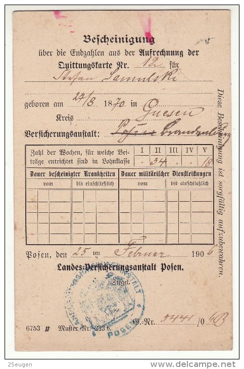 POLAND / GERMAN ANNEXATION 1911  POSTCARD  SENT FROM  POZNAN - Lettres & Documents