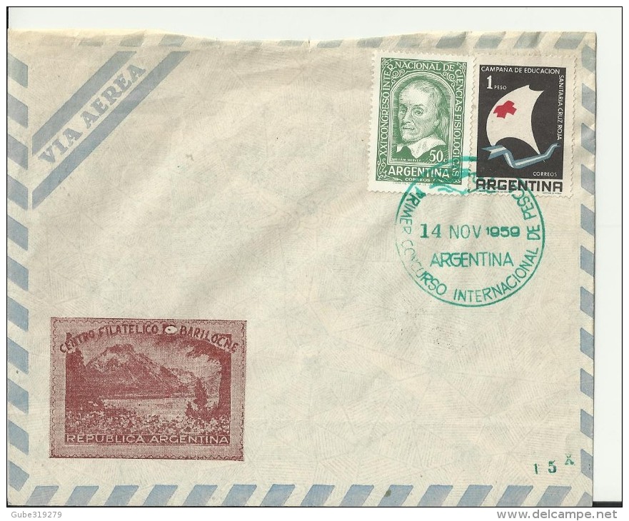 ARGENTINA 1959 - FDC BARILOCHE:PRIMER CONCURSO INTL DE PESCA  C 2 SELLO:50 C 21 CONGRESO INTL CIENCIAS FISIOLOGICAS)+1 P - FDC