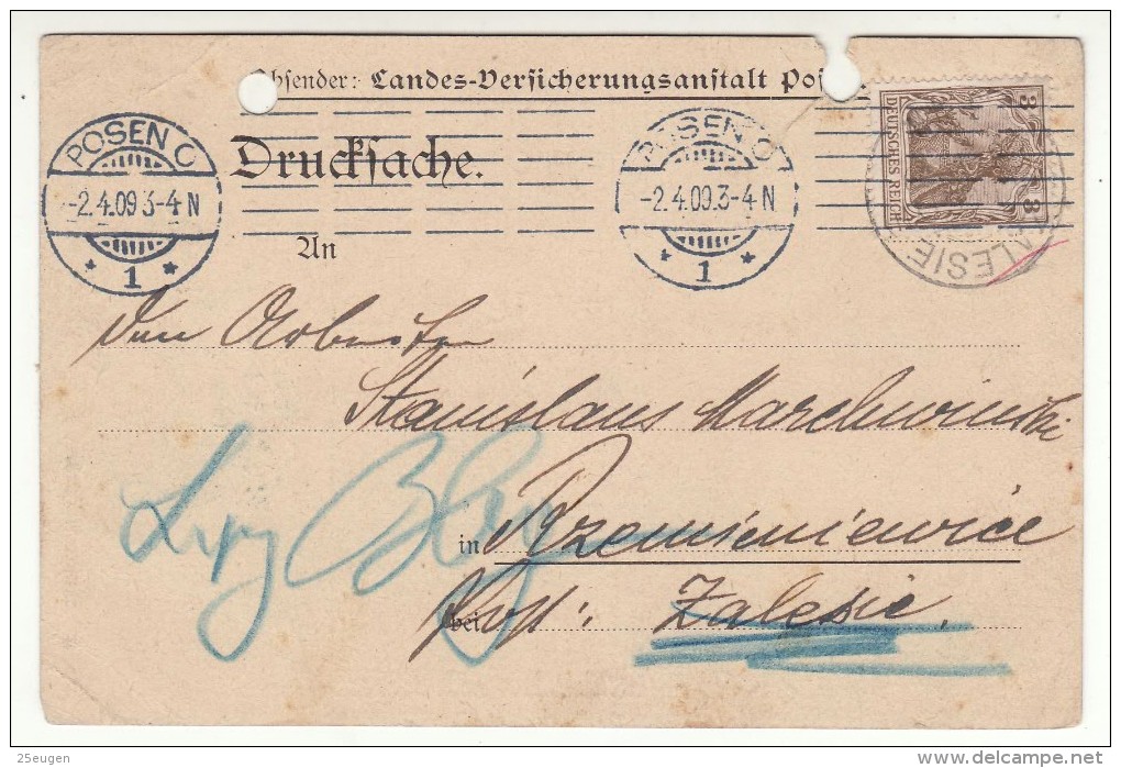 POLAND / GERMAN ANNEXATION 1909  POSTCARD  SENT FROM  POZNAN - Lettres & Documents