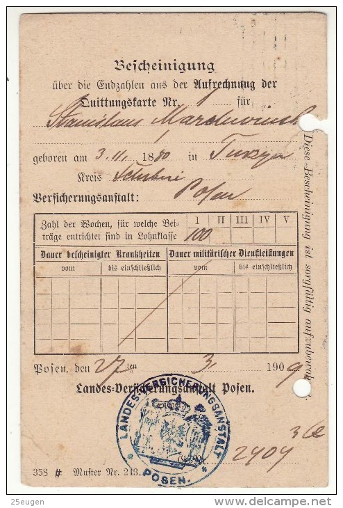 POLAND / GERMAN ANNEXATION 1909  POSTCARD  SENT FROM  POZNAN - Lettres & Documents