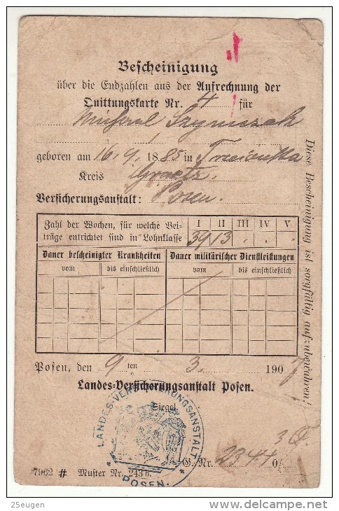 POLAND / GERMAN ANNEXATION 1907  POSTCARD  SENT FROM  POZNAN - Briefe U. Dokumente