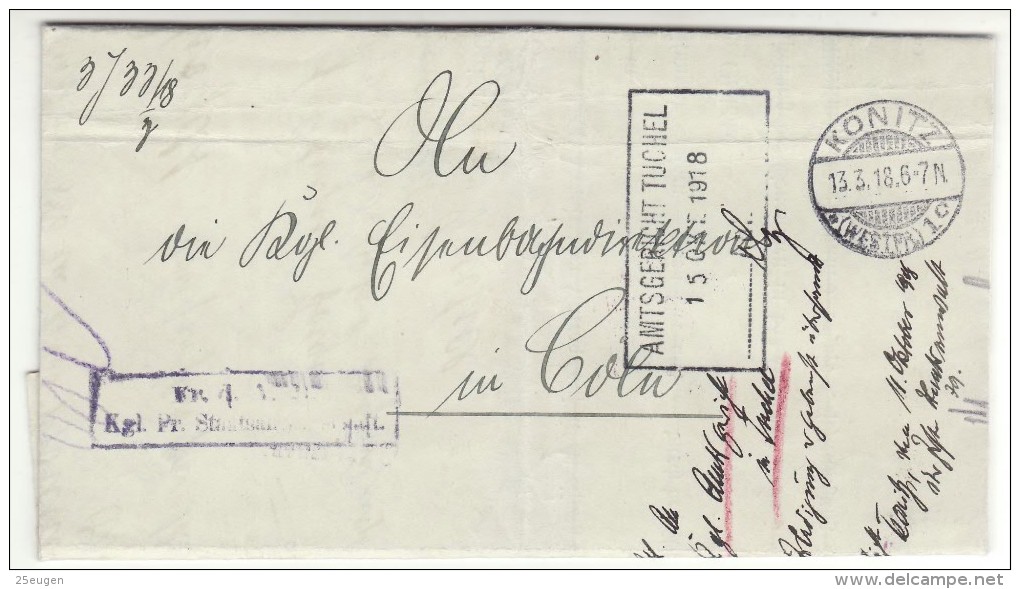 POLAND / GERMAN ANNEXATION 1918 L ETTER  SENT FROM  CHOJNICE TO COLN - Lettres & Documents