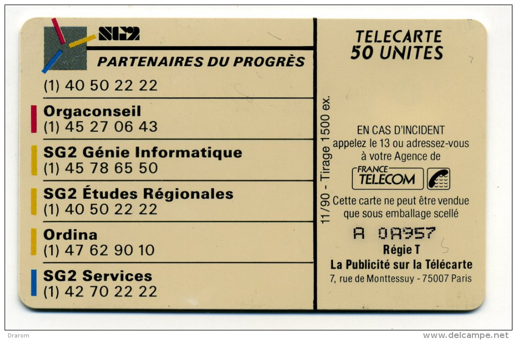 Télécarte 50 Unités SG2 Partenaires Du Progrès  11/90 1500 Ex (lot 26) - Unclassified