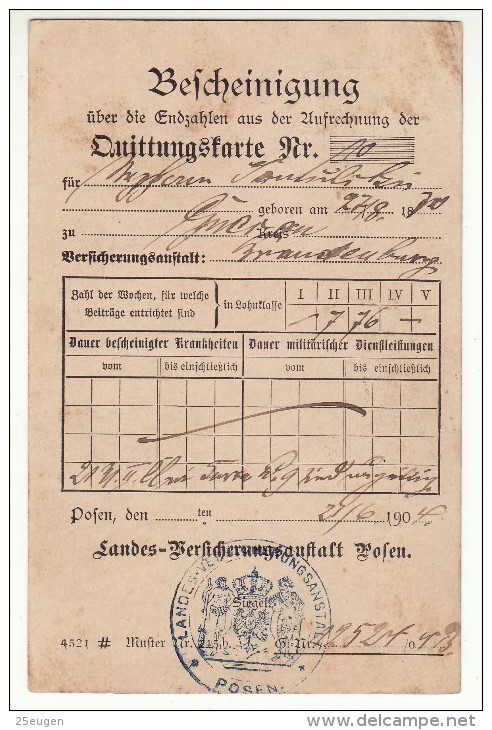 POLAND / GERMAN ANNEXATION 1904  POSTCARD  SENT FROM  POZNAN TO GNIEZNO - Briefe U. Dokumente