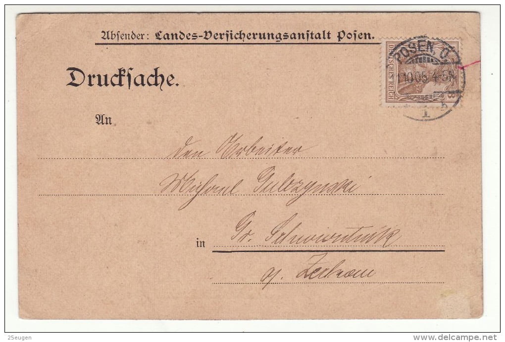 POLAND / GERMAN ANNEXATION 1905  POSTCARD  SENT FROM  POZNAN - Lettres & Documents
