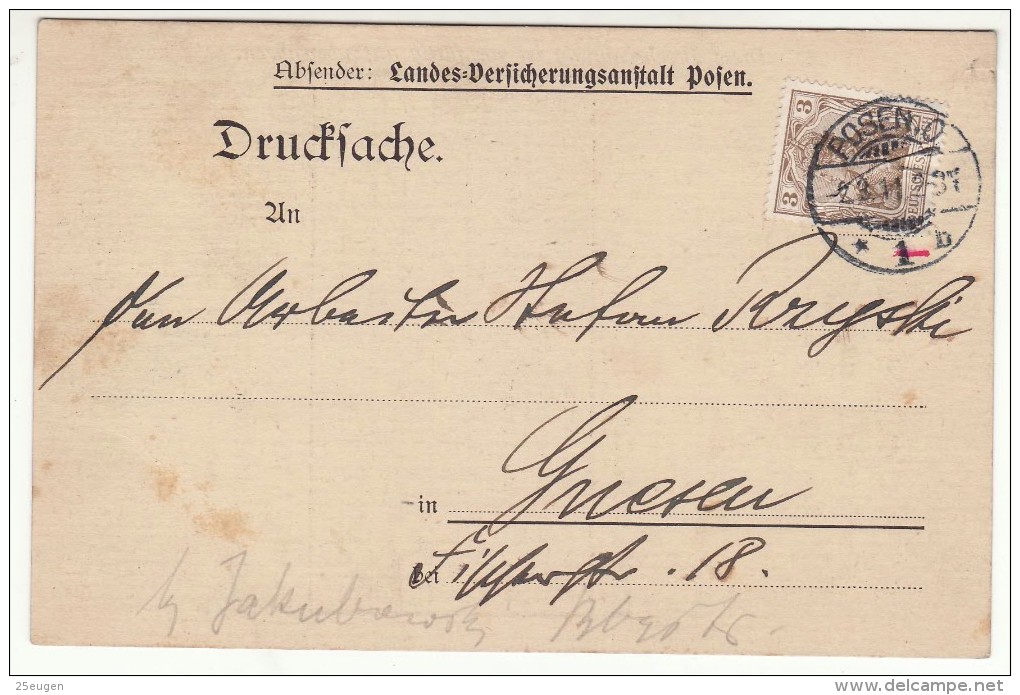 POLAND / GERMAN ANNEXATION 1911  POSTCARD  SENT FROM  POZNAN TO GNIEZNO - Lettres & Documents