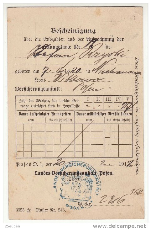 POLAND / GERMAN ANNEXATION 1911  POSTCARD  SENT FROM  POZNAN TO GNIEZNO - Briefe U. Dokumente