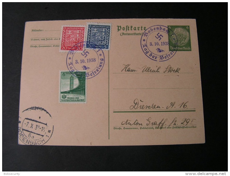 == CSR Cv, 1938  German Franking ?  Hitler Time Bodenbach Decin  Antwort Karte !! - Covers & Documents