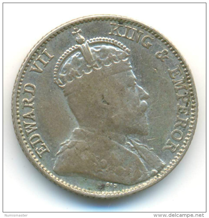 STRAITS SETTLEMENTS , 10 CENT 1910 , SILVER COIN - Kolonies