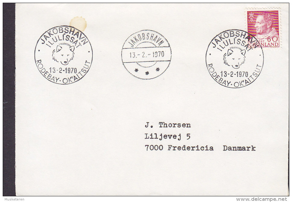 Greenland JACOBSHAVN Rodebay 1970 Cover To FREDERICIA Denmark König Frederik IX. Stamp (Cz. Slania) Dog Hund Chien - Covers & Documents