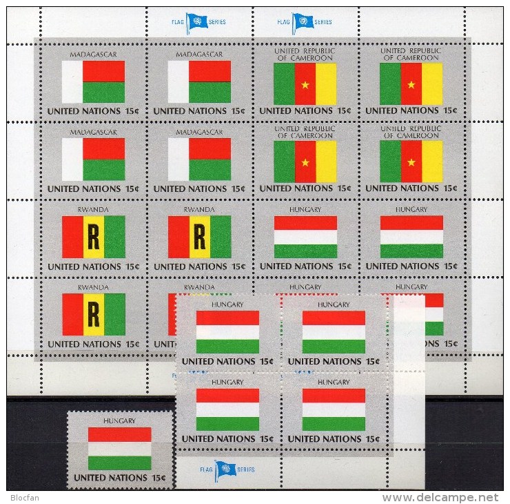 1980 UNO Flaggen Ungarn 1980 New York 363,4-Block+Kleinbogen ** 5€ Bloque Hojita Bloc M/s UN NY Flag Sheetlet Bf Hungary - Other & Unclassified