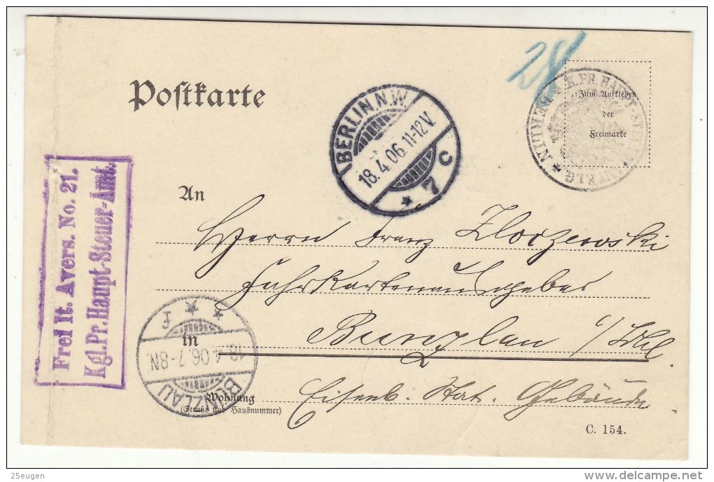 POLAND / GERMAN ANNEXATION 1906  POSTCARD  SENT FROM  BERLIN TO BOLESLAWIEC - Brieven En Documenten