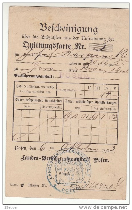 POLAND / GERMAN ANNEXATION 1903  POSTCARD  SENT FROM  POZNAN TO POZNAN - Briefe U. Dokumente