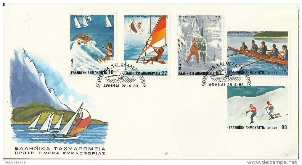 GREECE 1983 - FDC WATER & SNOW SPORTS  WITH 5 STS OF 18-27-50-15-80 DR POSTM ATHENS APR 28,1983 REGRE120 - FDC