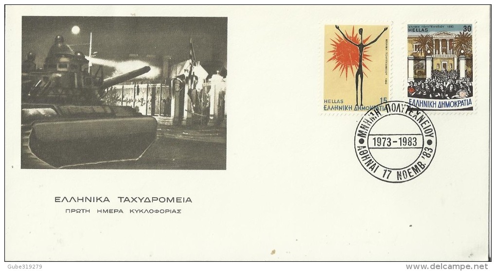GREECE 1983 - FDC 10 YEARS NATIONAL TECHNICAL UNIVERSITY - POSTER OF 1ST EXHODUS 1973-1983 W 2 STS OF15-30 DR POSTM ATHE - FDC