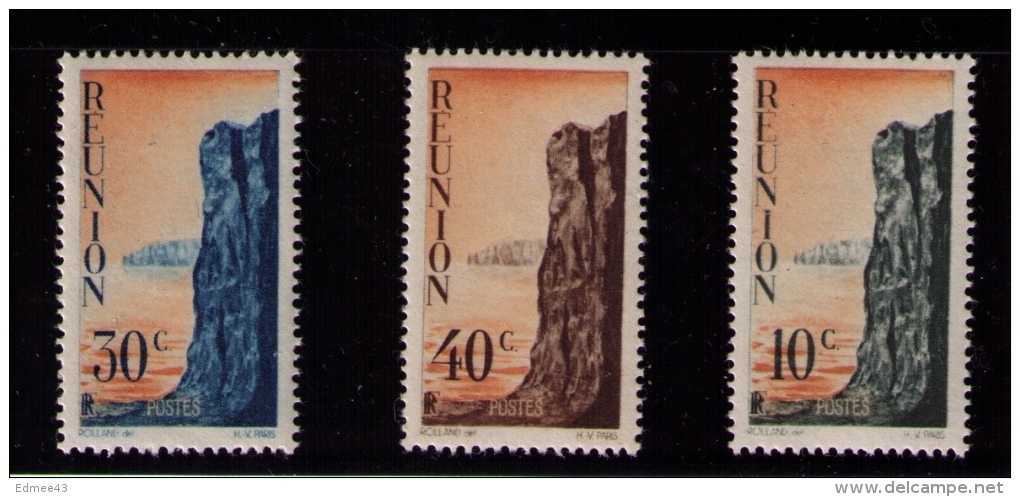 3 Timbres Neufs La Réunion, Paysages, 1947 - Neufs