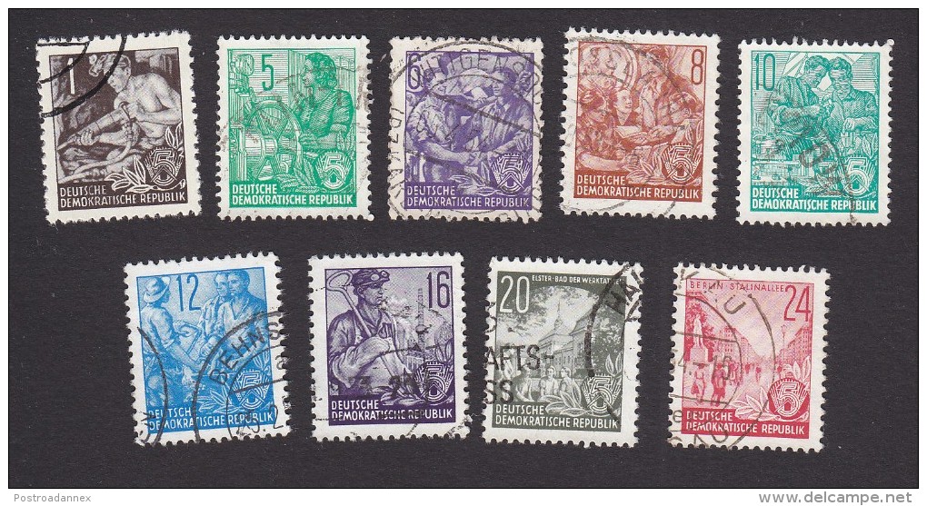 German Democratic Republic, Scott #155-160, 162-163A, Used, Workers And Scenes Of DDR, Issued 1953 - Used Stamps