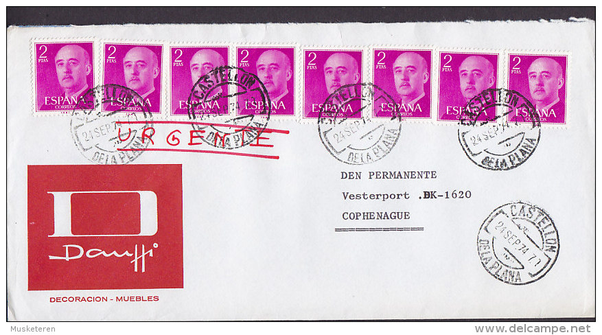 Spain DAMFFI Decoracion - Muebles Deluxe CASTELLON De La Plana 1974 Cover Letra 8x Franco Stamps URGENTE - Brieven En Documenten