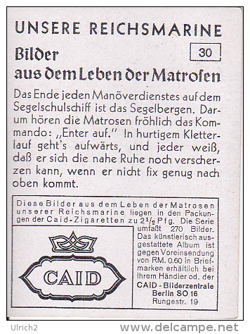 Unsere Reichsmarine - Bilder Aus Dem Leben Der Matrosen - Segelbergen - Nr. 30 (2749) - Zigarettenmarken