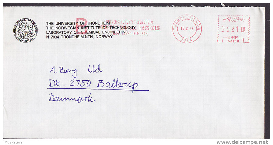 Norway UNIVERSITY OF TRONDHEIM Meter Stamp 1987 Cover Brief To BALLERUP Denmark - Briefe U. Dokumente