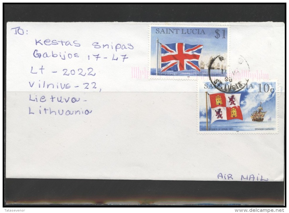ST. LUCIA Brief Postal History Envelope Air Mail LC 014 Ships Flags Lion - St.Lucie (1979-...)