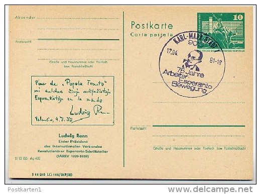 DDR P79-11-81 C146 Postkarte ZUDRUCK Esperanto Ludwig Renn Karl-Marx-Stadt Sost.1981 - Private Postcards - Used