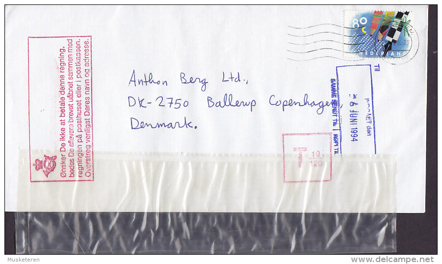 Netherlands HAARLEM 1994 Cover Brief To BALLERUP Denmark TAXE T-Cancelled & Danish Purple Invoice Cancel (2 Scans) - Brieven En Documenten