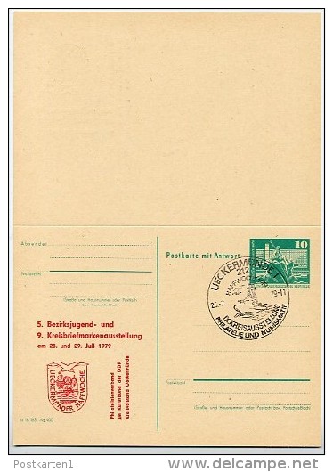 DDR P81-2a-79 C5-a  Postkarte Mit Antwort PRIVATER ZUDRUCK Haffwoche Ueckermünde Sost. 1979 - Cartes Postales Privées - Oblitérées