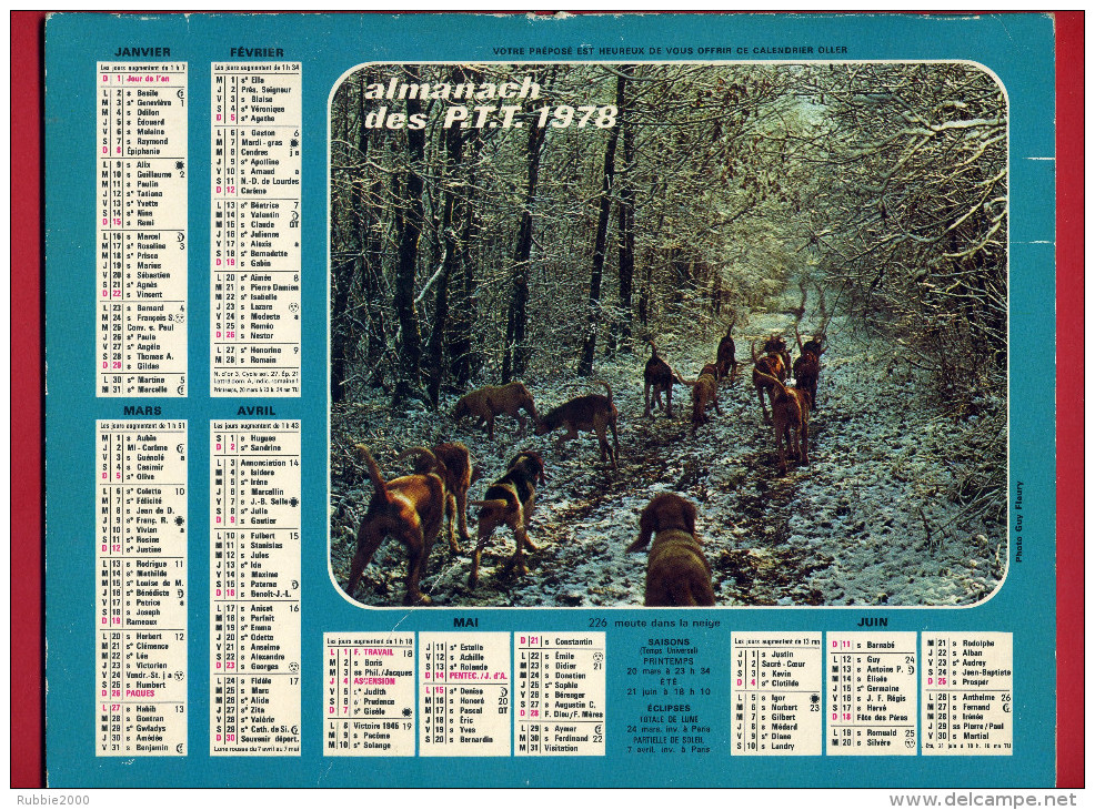 CALENDRIER 1978 CHASSE A COURRE CANAL DE BOURGOGNE  IMPRIMEUR OLLER CALENDRIER DOUBLE - Grand Format : 1971-80