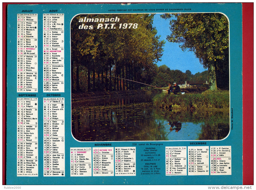 CALENDRIER 1978 CHASSE A COURRE CANAL DE BOURGOGNE  IMPRIMEUR OLLER CALENDRIER DOUBLE - Grand Format : 1971-80