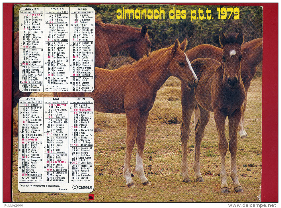 CALENDRIER 1979 POULAIN CHEVAL IMPRIMEUR OBERTHUR CALENDRIER DOUBLE - Grand Format : 1971-80