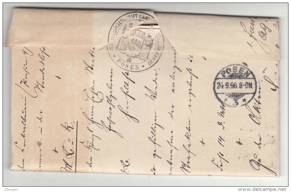 POLAND / GERMAN ANNEXATION 1896  LETTER  SENT FROM  POZNAN TO POZNAN - Lettres & Documents