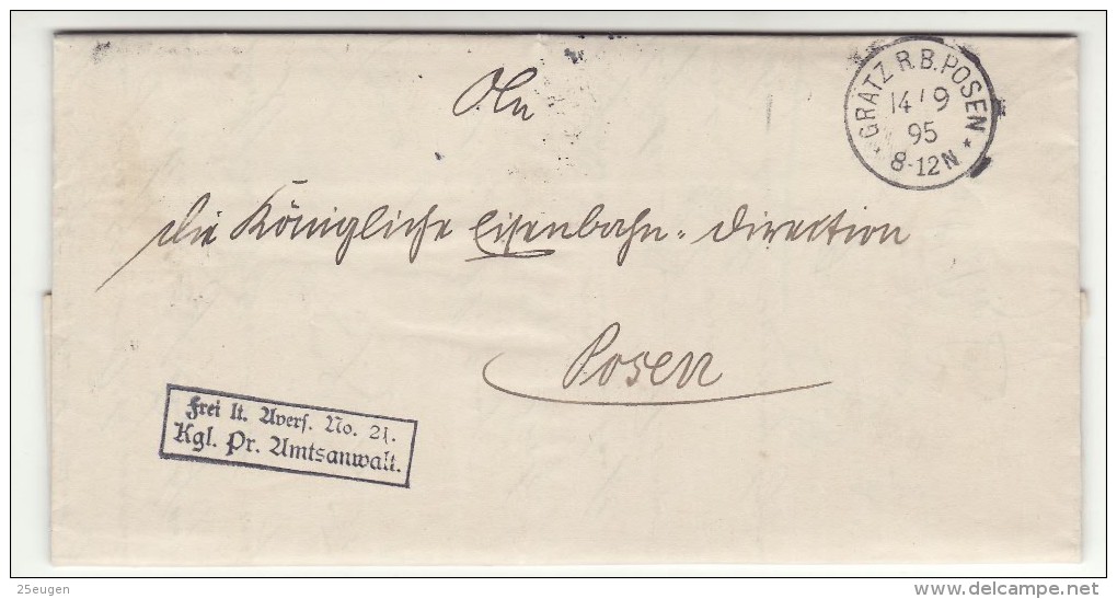 POLAND / GERMAN ANNEXATION 1895  LETTER  SENT FROM  GRODZISK  TO POZNAN - Brieven En Documenten