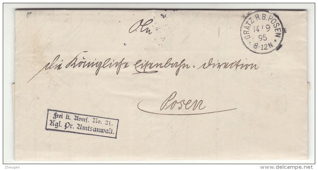 POLAND / GERMAN ANNEXATION 1895  LETTER  SENT FROM  GRODZISK  TO POZNAN - Covers & Documents