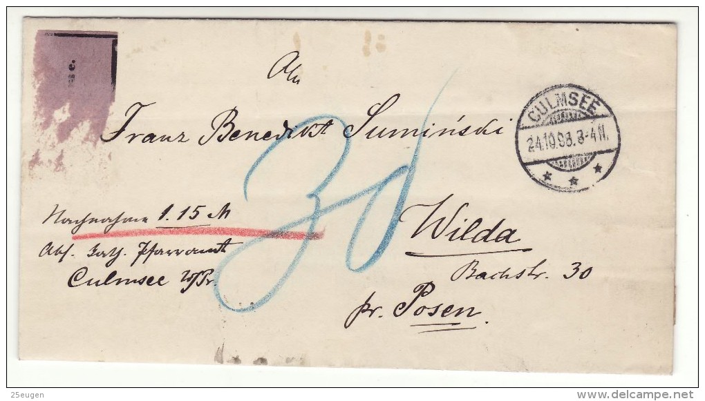 POLAND / GERMAN ANNEXATION 1898  LETTER  SENT FROM  CHELMZA  TO WILDA POZNAN - Briefe U. Dokumente