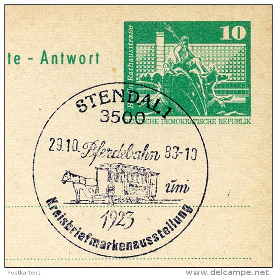 HORSECAR 1983 On East German Postal Card With Reply P81 - Tramways