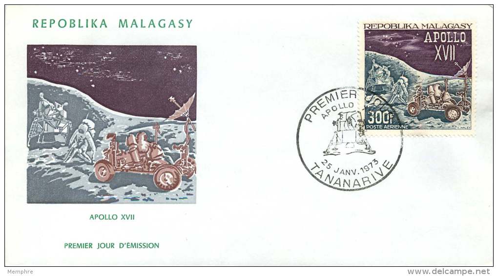 MADAGASCAR 1973  Apollo XVII  Mission Sur La Lune FDC Poste Aérienne - Madagaskar (1960-...)