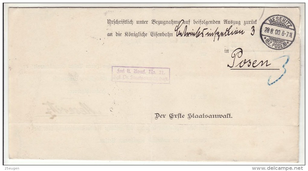 POLAND / GERMAN ANNEXATION 1900  LETTER  SENT FROM  MIEDZYRZECZ  TO  POZNAN - Briefe U. Dokumente