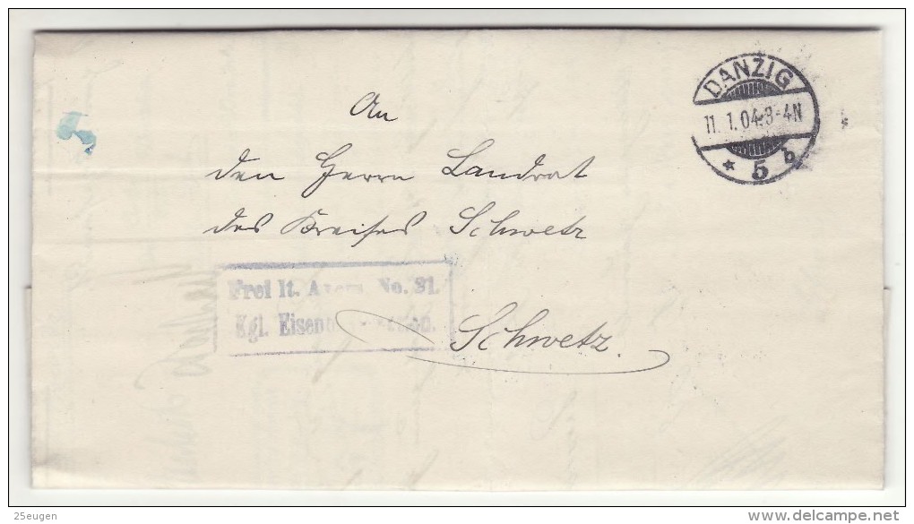 POLAND / GERMAN ANNEXATION 1904   LETTER  SENT FROM  GDANSK  TO  SWIECIE - Brieven En Documenten