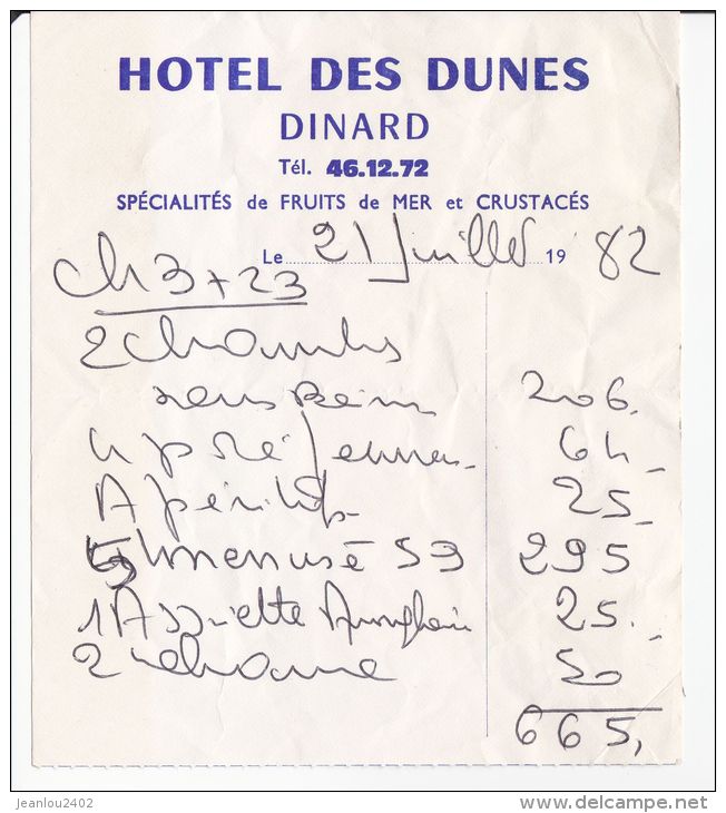 HOTEL DES DUNES - DINARD - Factures