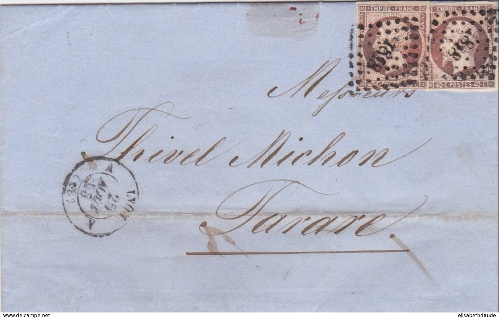 1858 - 40c EMPIRE X 2 Sur LETTRE De LYON Pour TARARE - 1853-1860 Napoleon III