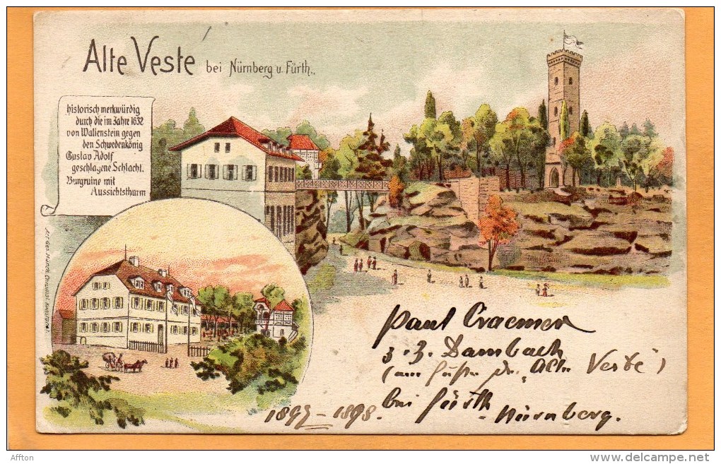 Gruss Aus Alte Veste B Nurnberg U Furth 1898 Postcard - Fuerth