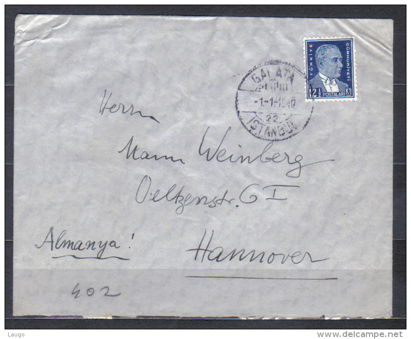 Turkey Censored Cover Posted 1.1. 1940 Galata Istambul  To Hannover - Lettres & Documents