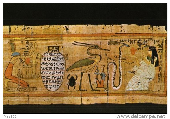 CPA EGYPTIAN ANCIENT RELICS, PAPYRUS FUNERAL, THE DECEASED PRESENTS HIS HEART TO THE DIVINITY - Cairo