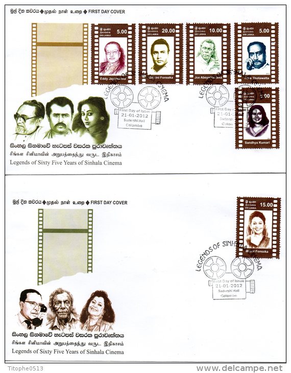 SRI LANKA. N°1825-30 Sur 2 Enveloppes 1er Jour De 2012 (FDC's). Acteurs De Cinéma. - Cinema