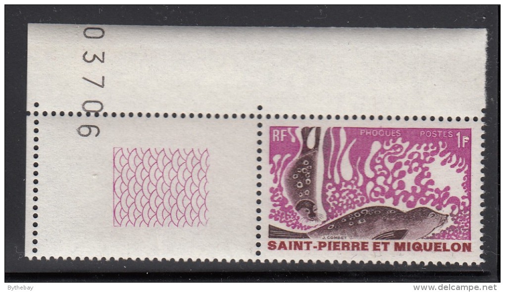 St Pierre Et Miquelon 1969 MNH Sc 389 1fr Ringed Seals, Margin Copy - Neufs